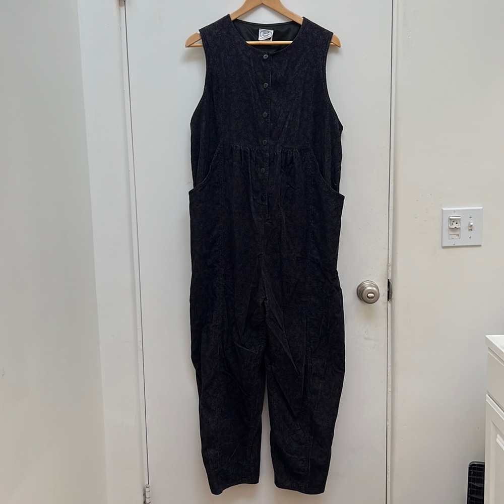 Laura Ashley black corduroy floral jumpsuit M